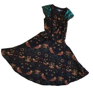 Anthropologie Eva Franco Larksong Bird Print Corduroy Fit Flare Dress Size 0